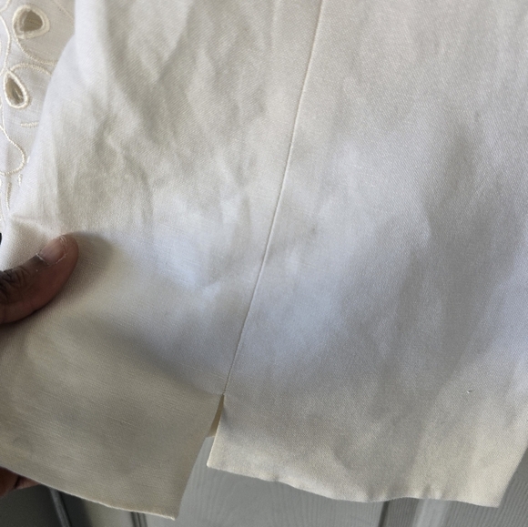 $240 Nipon Boutique Linen Blend Blazer Jacket Women 6 Lace Flare Sleeve Eyelet - Picture 9 of 14